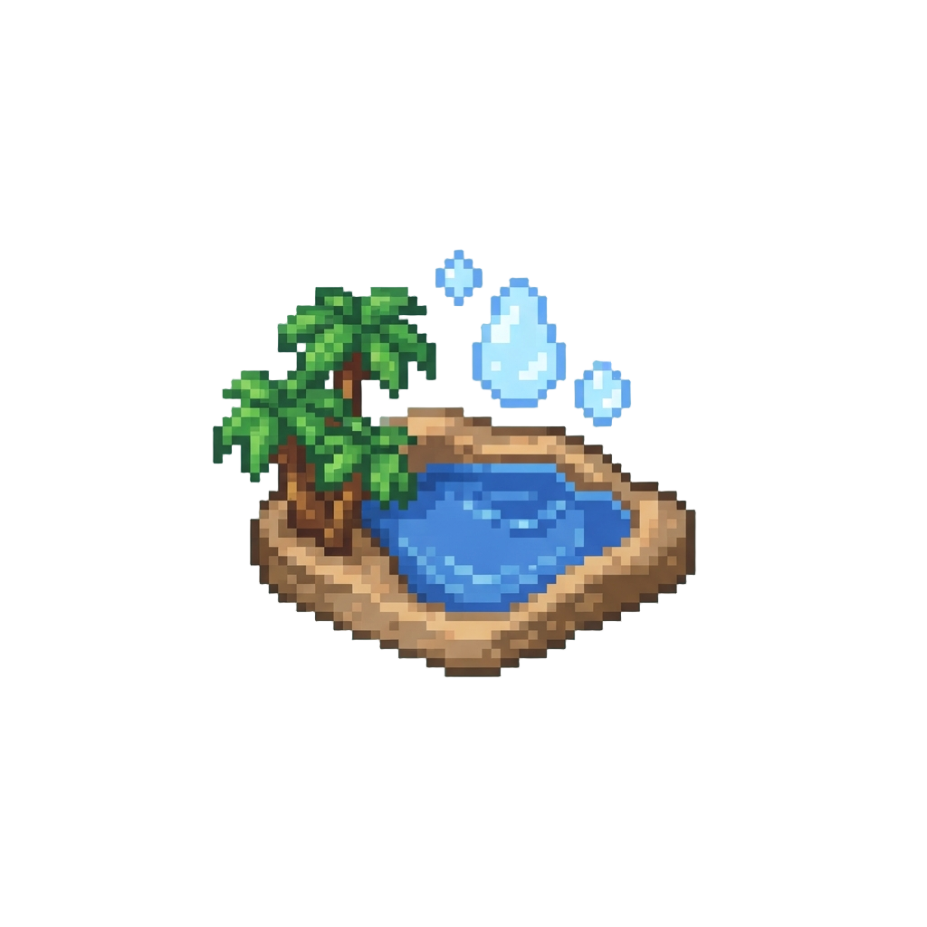 A Peaceful Oasis with Floating Water Droplets