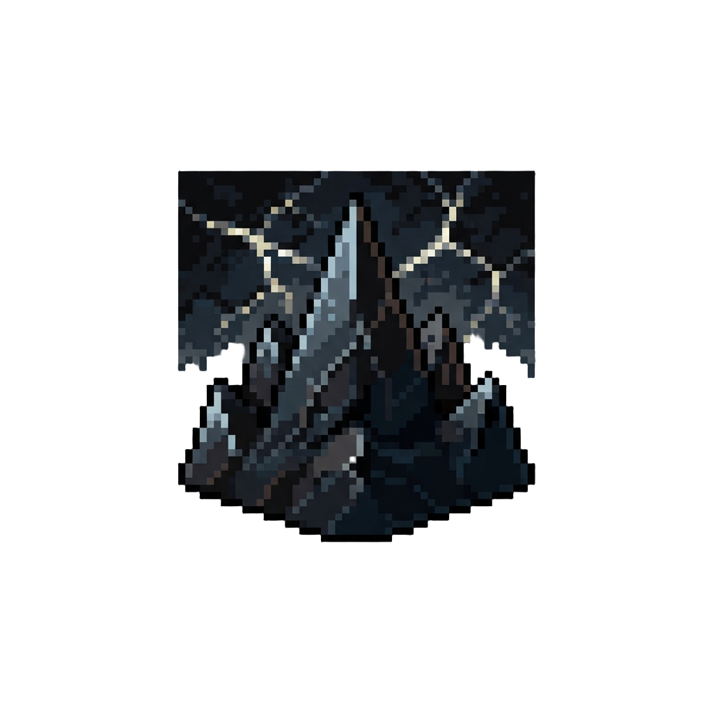 A Jagged Obsidian Peak Under a Dark Cracked Sky