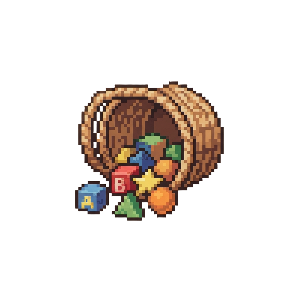 A Tipped-over Basket of Soft Toy Blocks