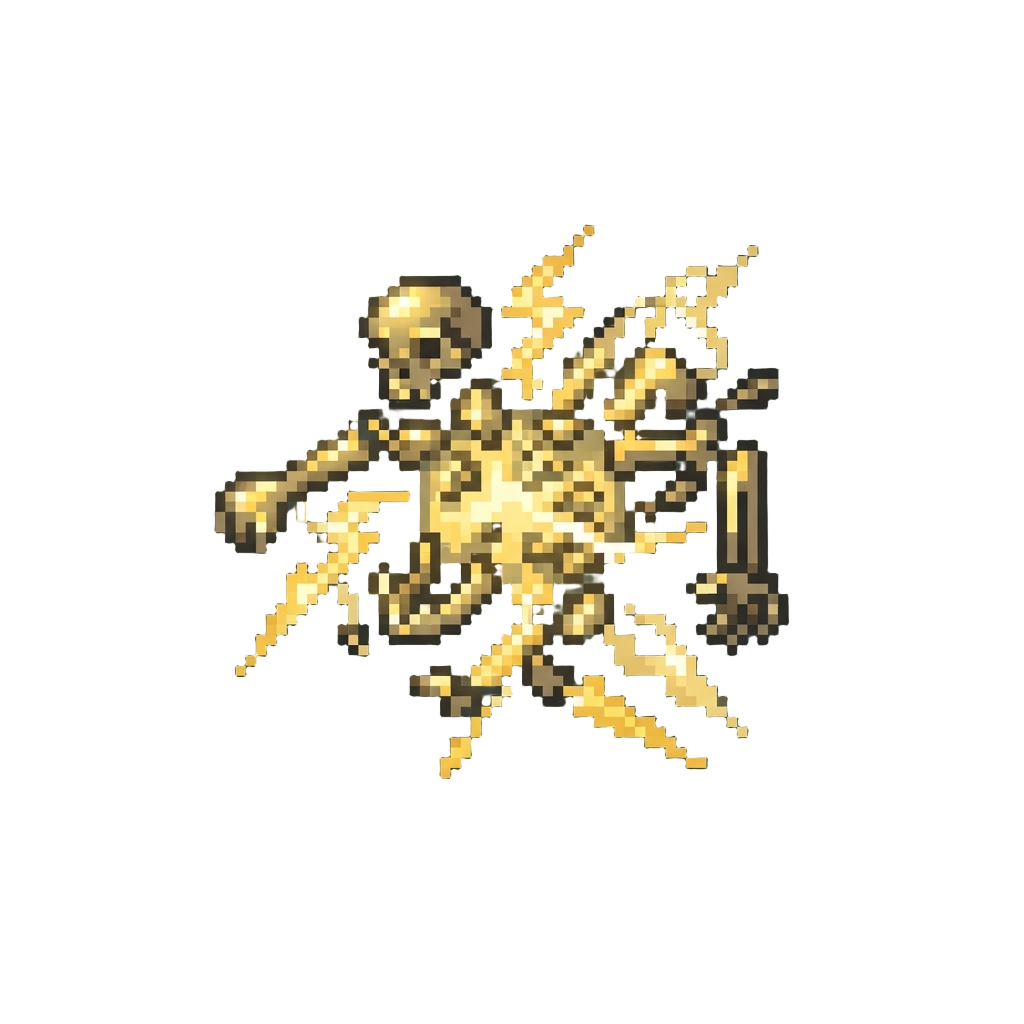 A Glowing Golden Lightning Skeleton Shatter