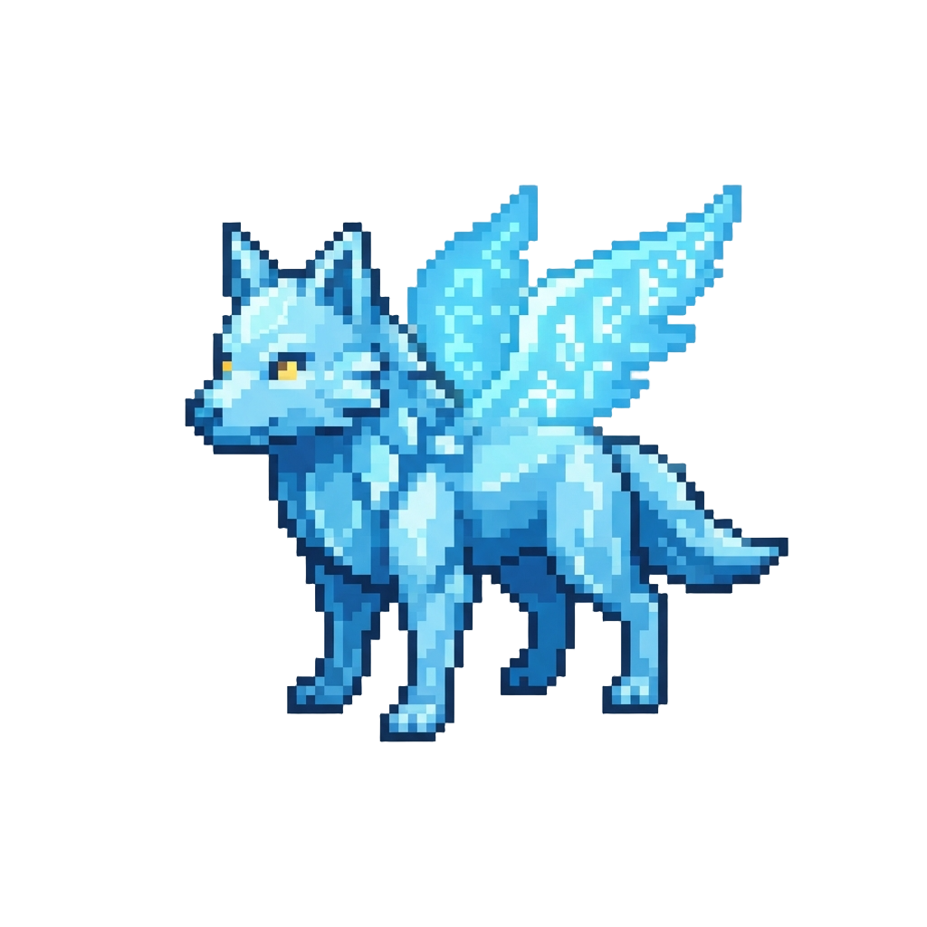 A Radiant Crystal-furred Mythical Wolf with Glowing Rune Wings