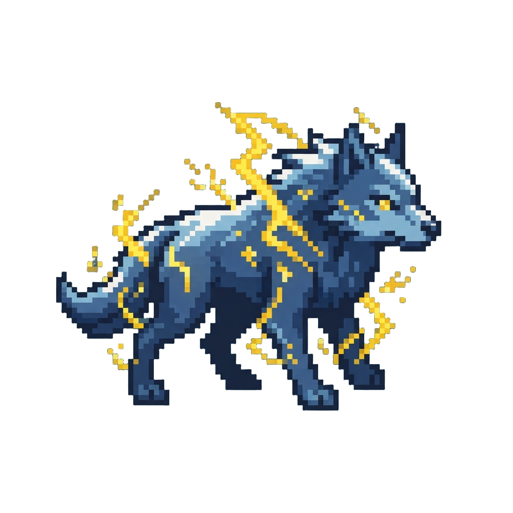 A Storm-lightning Mythical Wolf Crackling with Golden Electric Sparks