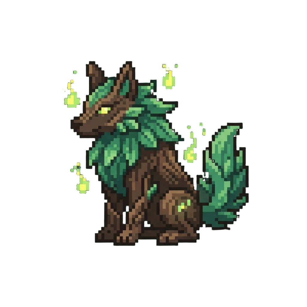 An Emerald-leaf Spirit Mythical Wolf Surrounded by Glowing Forest Wisps