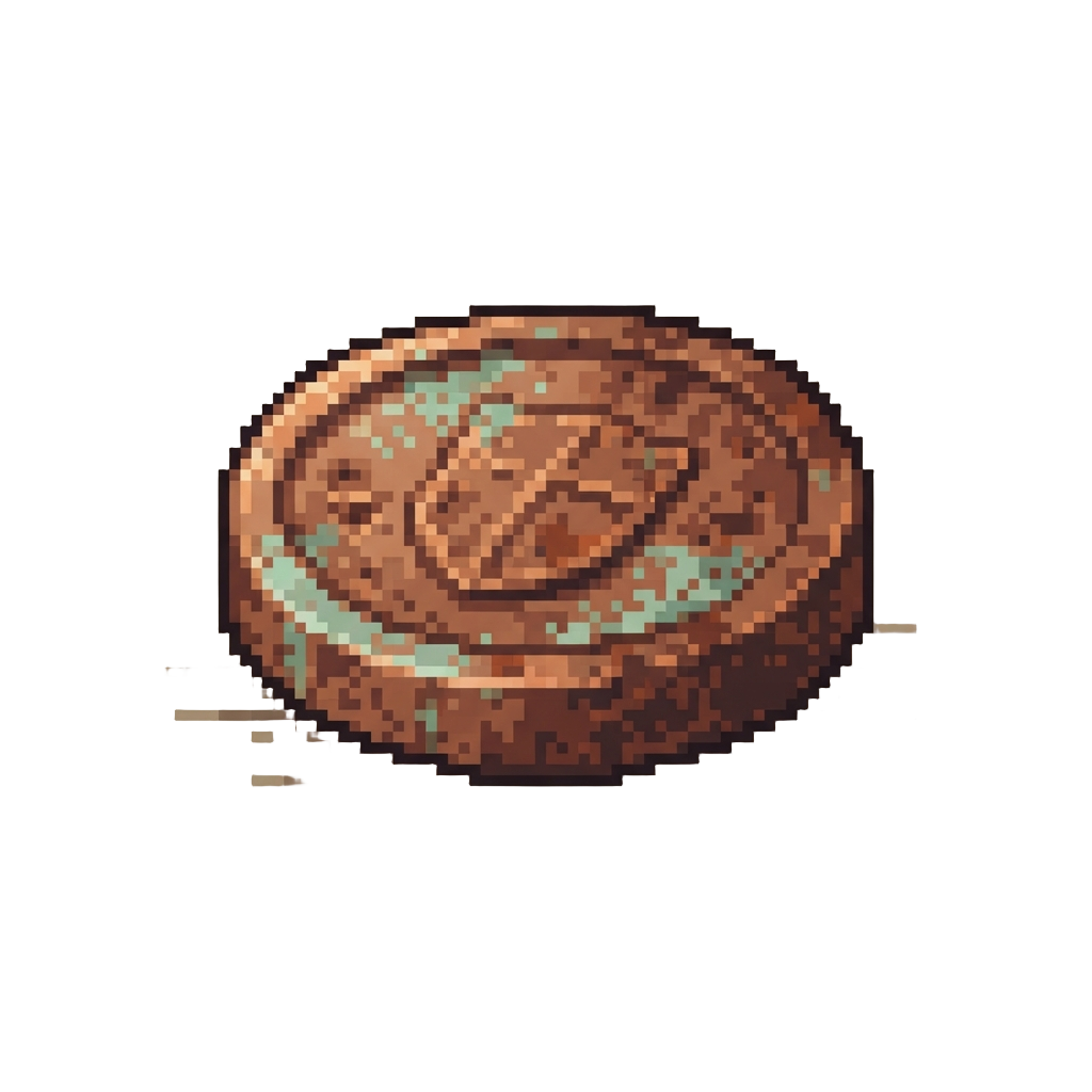 A Rusty Copper Coin Sitting Alone on a Wooden Table