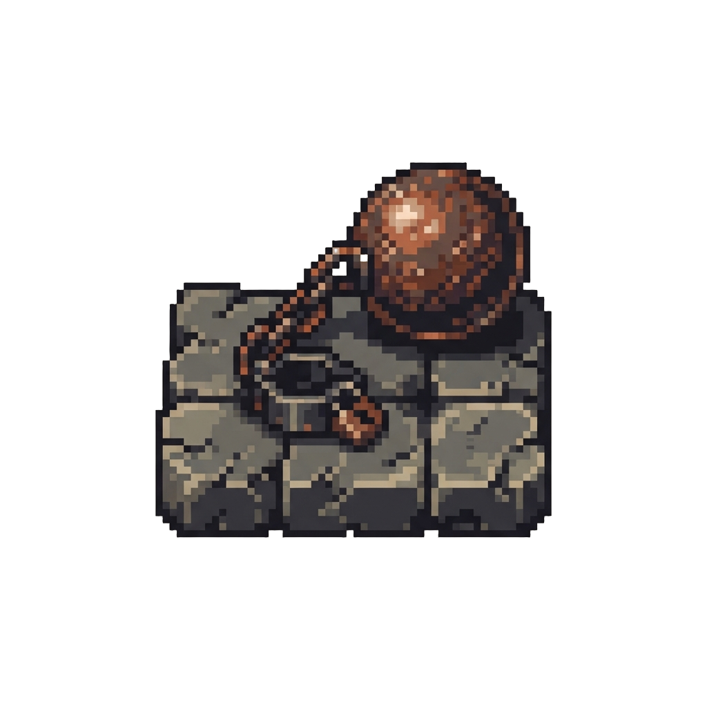 A Rusty Ball and Chain Locked to a Stone Floor
