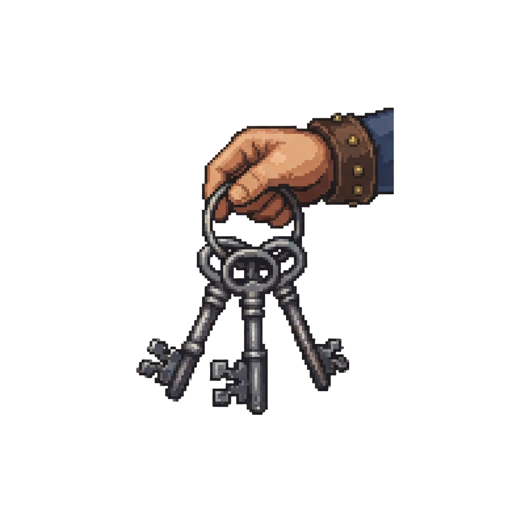A Strict Prison Warden Handholding Oversized Keys