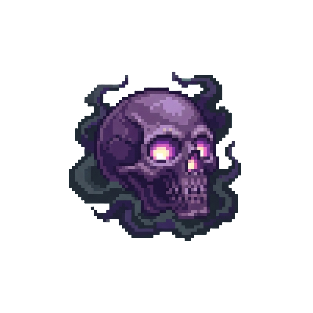 A Glowing Purple Skull Surrounded by Dark Smoke