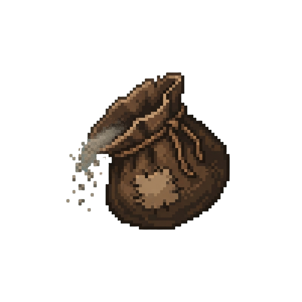 A Patched-up Empty Coin Purse Spilling Dust