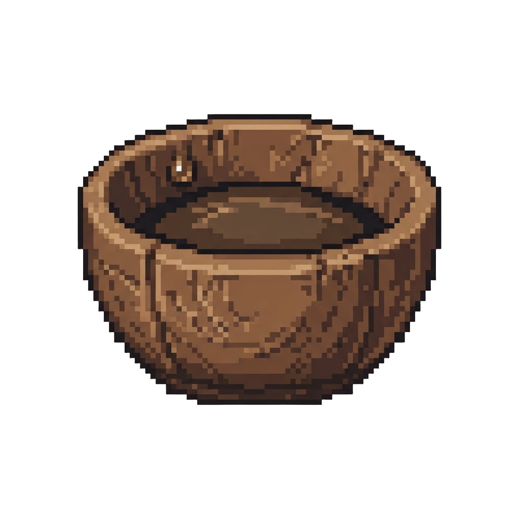 A Worn-out Wooden Bowl with a Single Drop of Soup