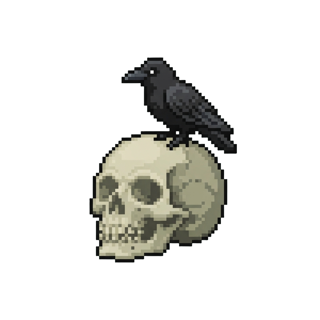 A Dark Raven Perched on a Skull