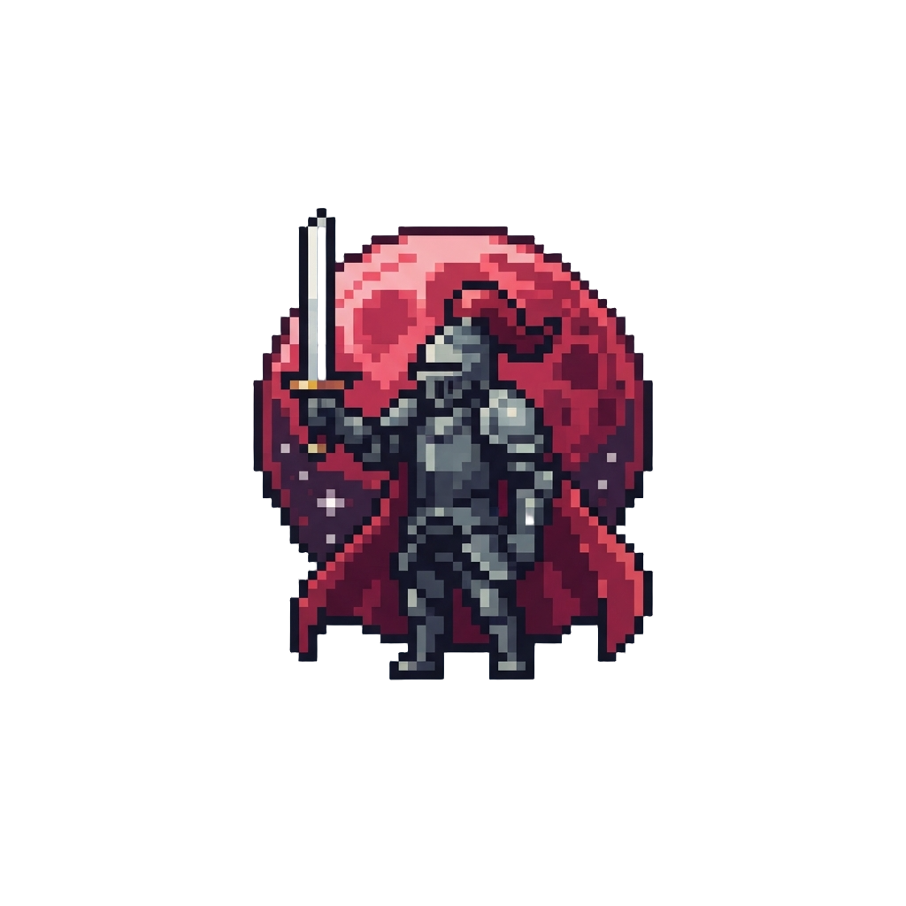 A Crimson Moonlit Sword-salute Pose