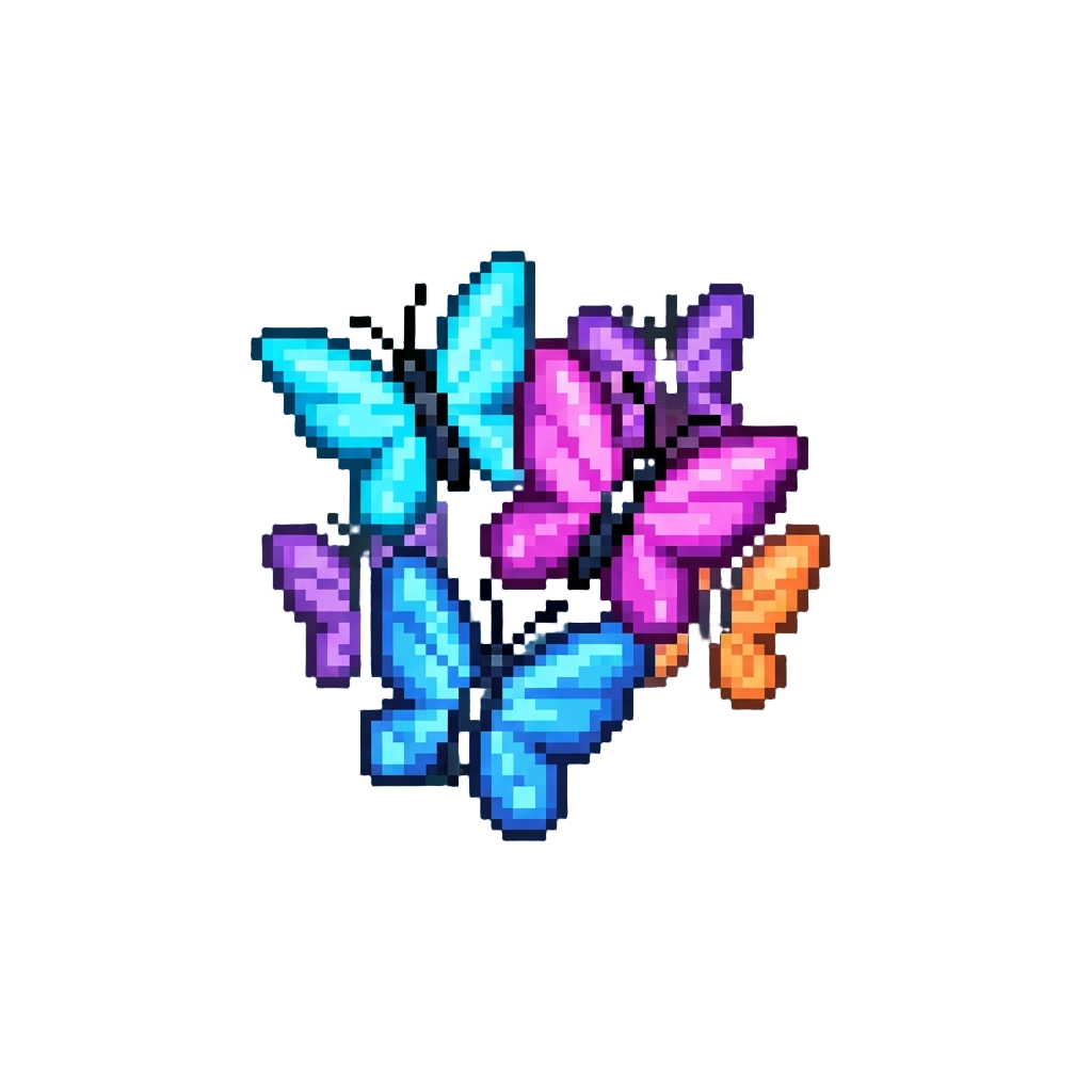 A Cluster of Glowing Neon Butterflies