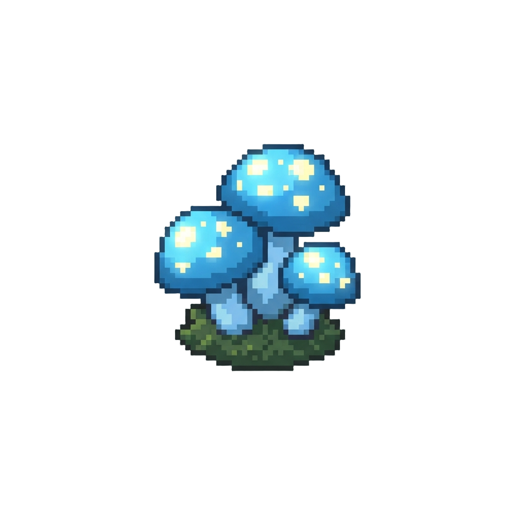 A Patch of Luminous Blue Mushrooms