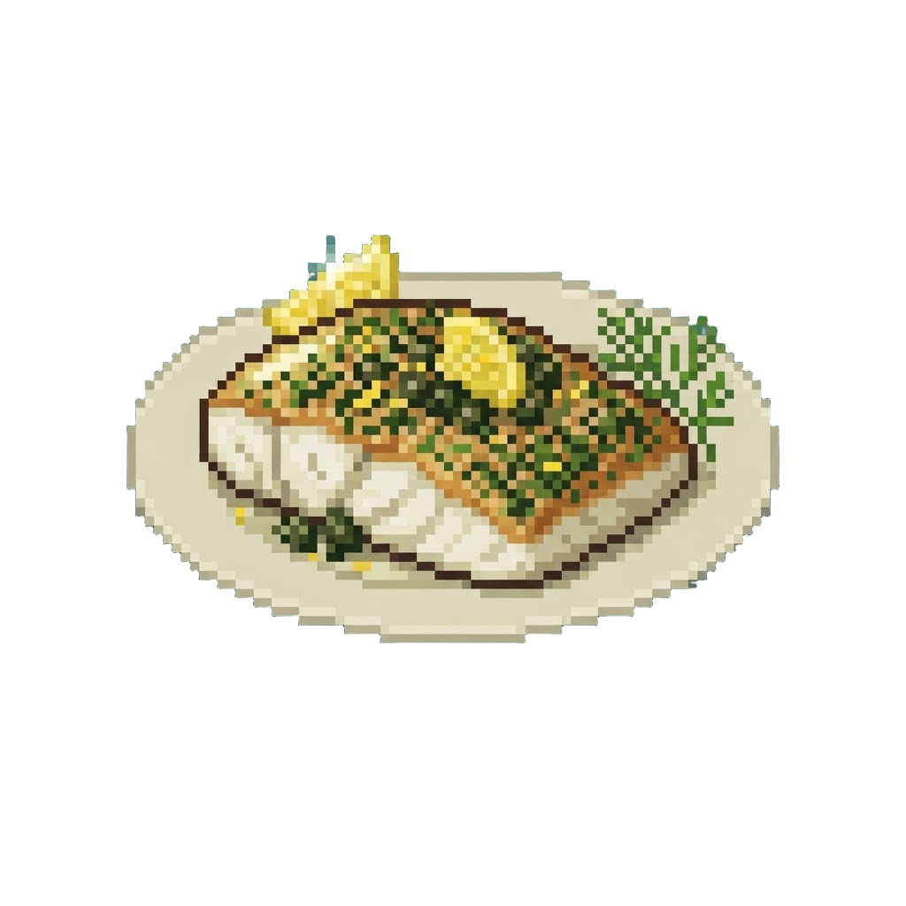 Herb-crusted Halibut with Lemon Caper Sauce