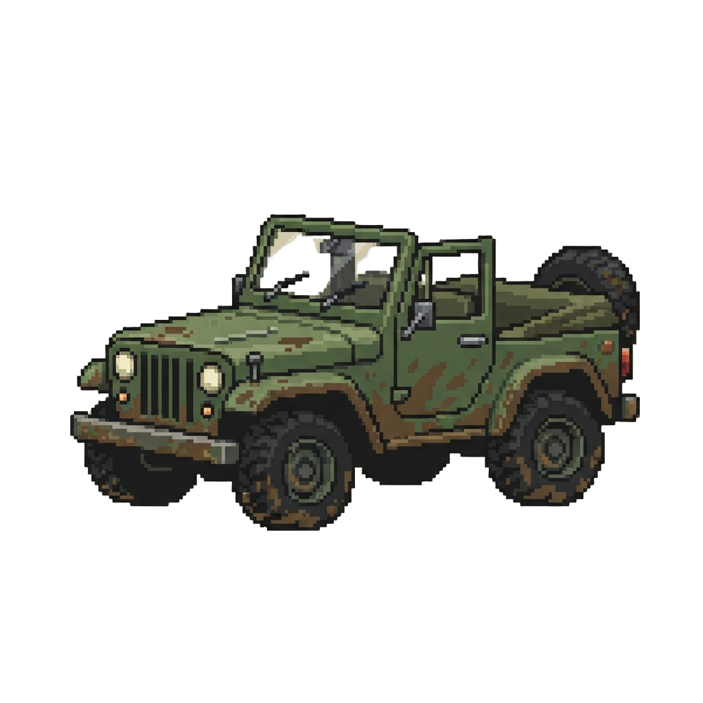A Muddy Green 4x4 Jeep
