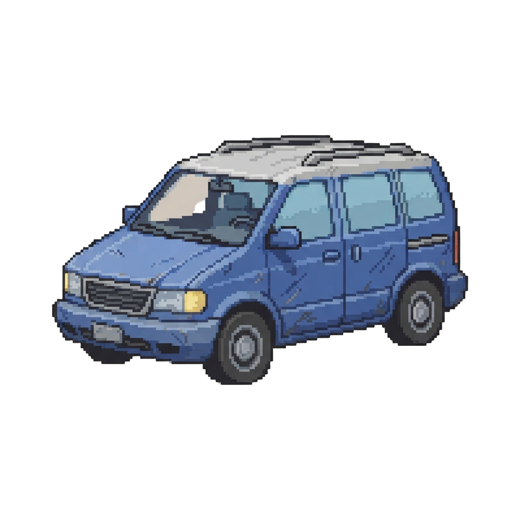 A Battered Blue Minivan