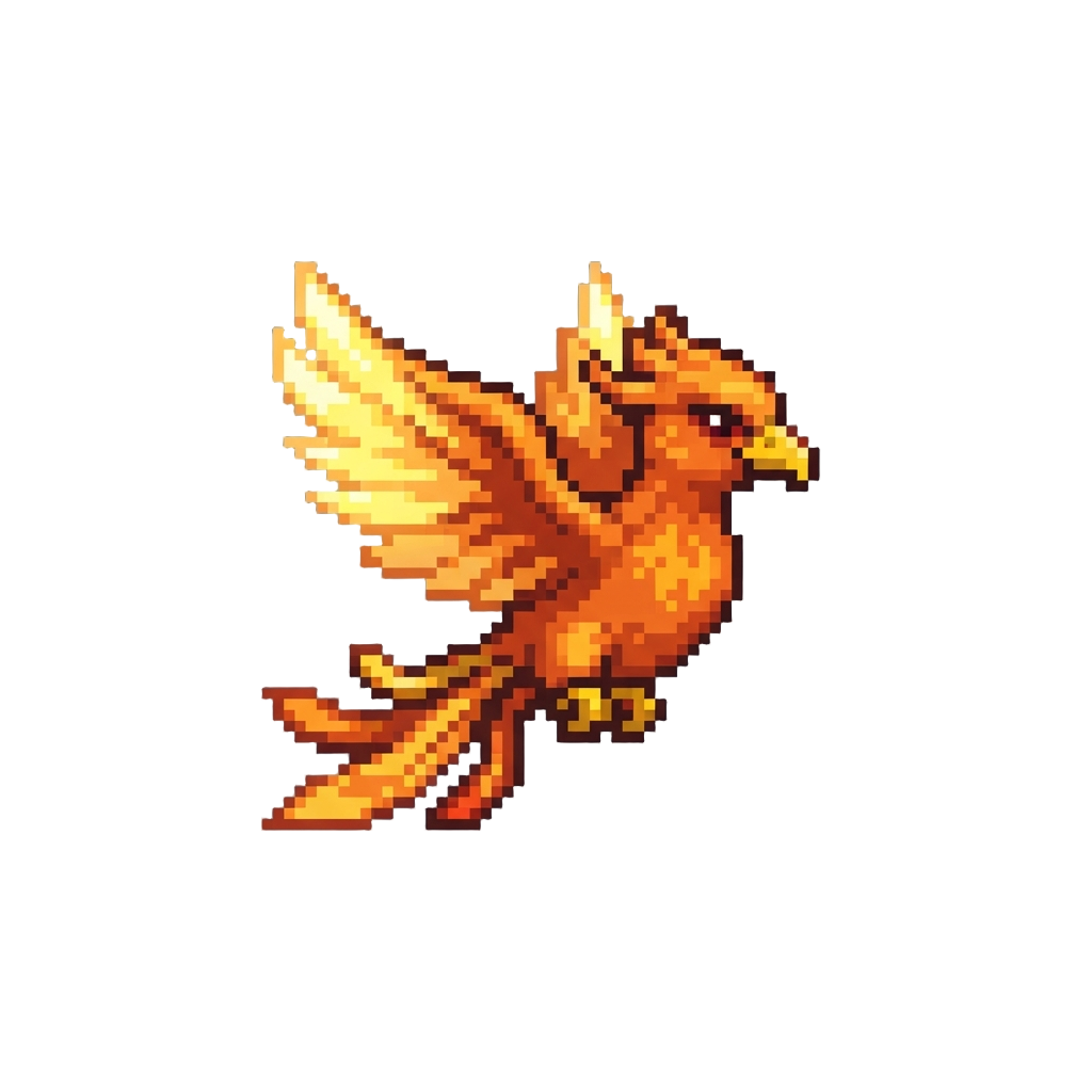 A Miniature Phoenix with Glowing Wings