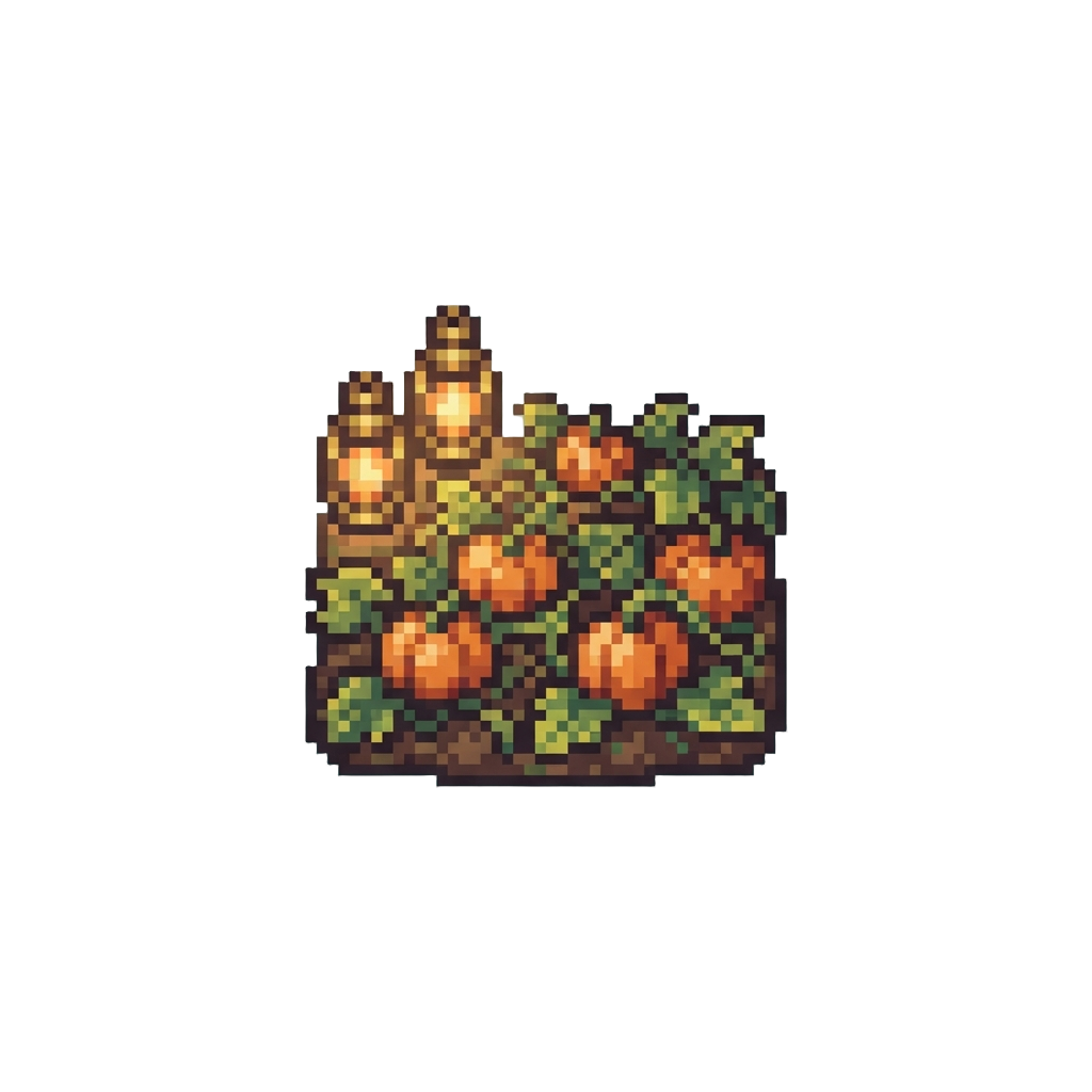 A Cozy Pumpkin Patch Illuminated by Warm Lanterns