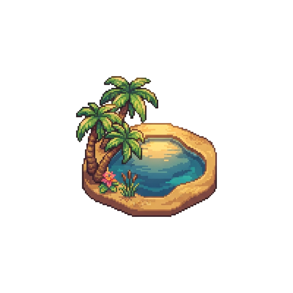 A Vibrant Desert Oasis Under a Golden Sunset