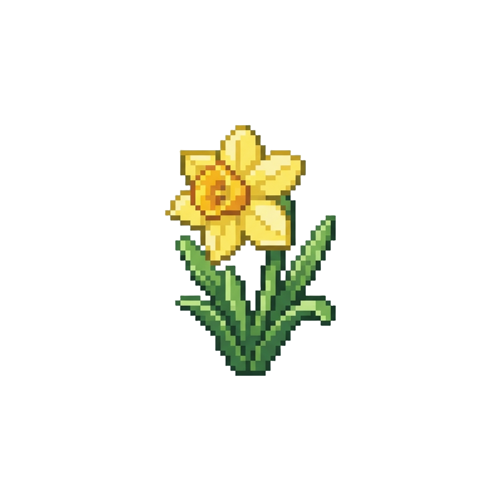 Blooming Bright Yellow Daffodils and Green Sprouts