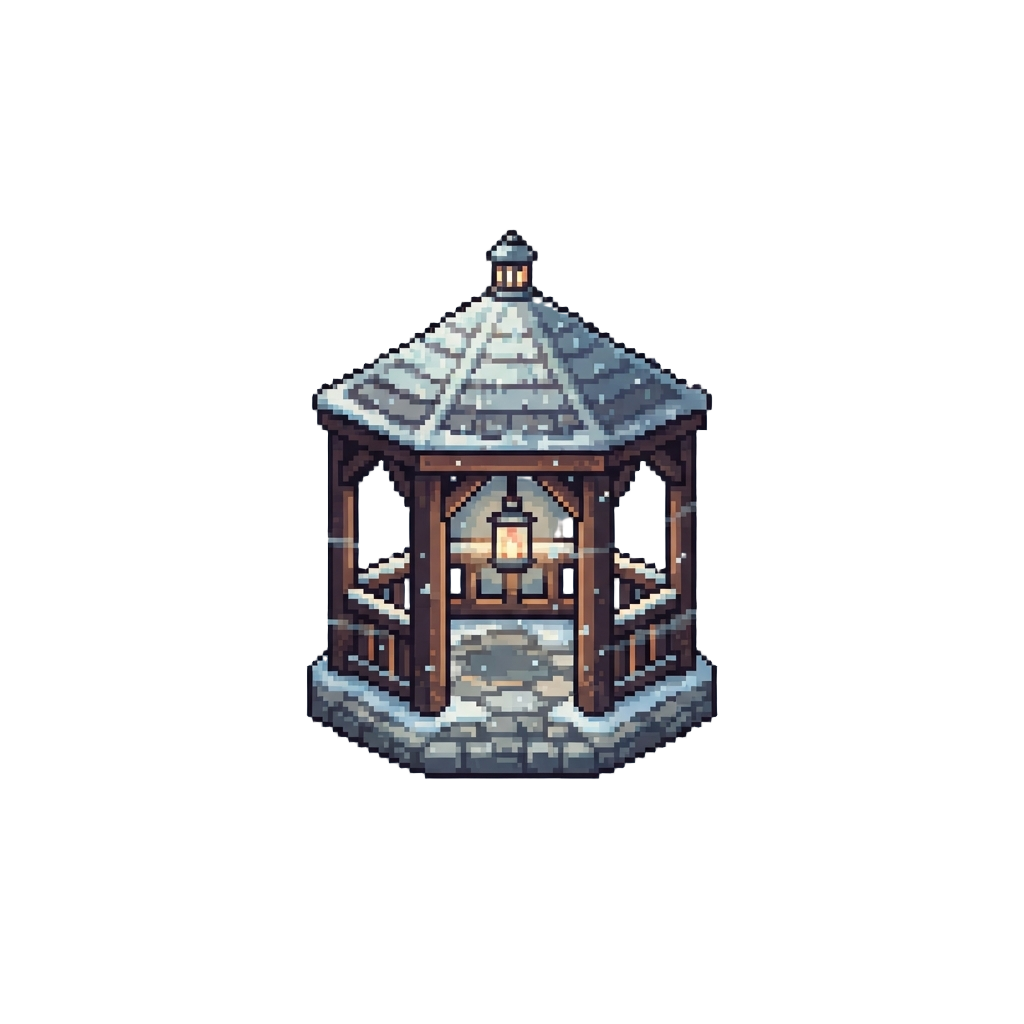 A Cozy Candlelit Gazebo Amidst a Swirling Blizzard