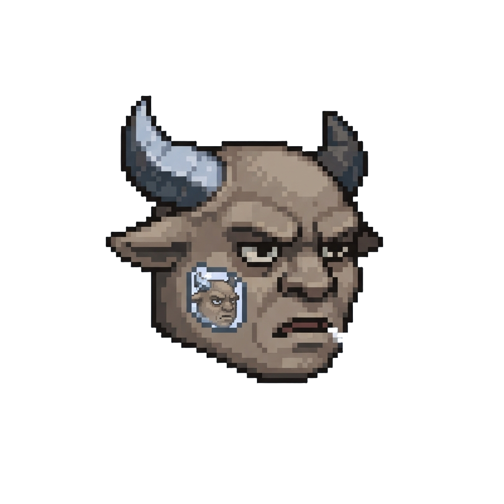 A Stern Glare with Tiny Horns That Catches Its Own Reflection and Sighs