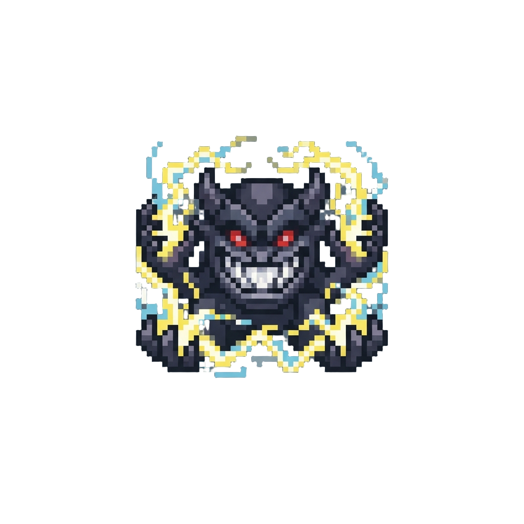 A Menacing Toothy Grin While Summoning Crackling Lightning in All Four Hands