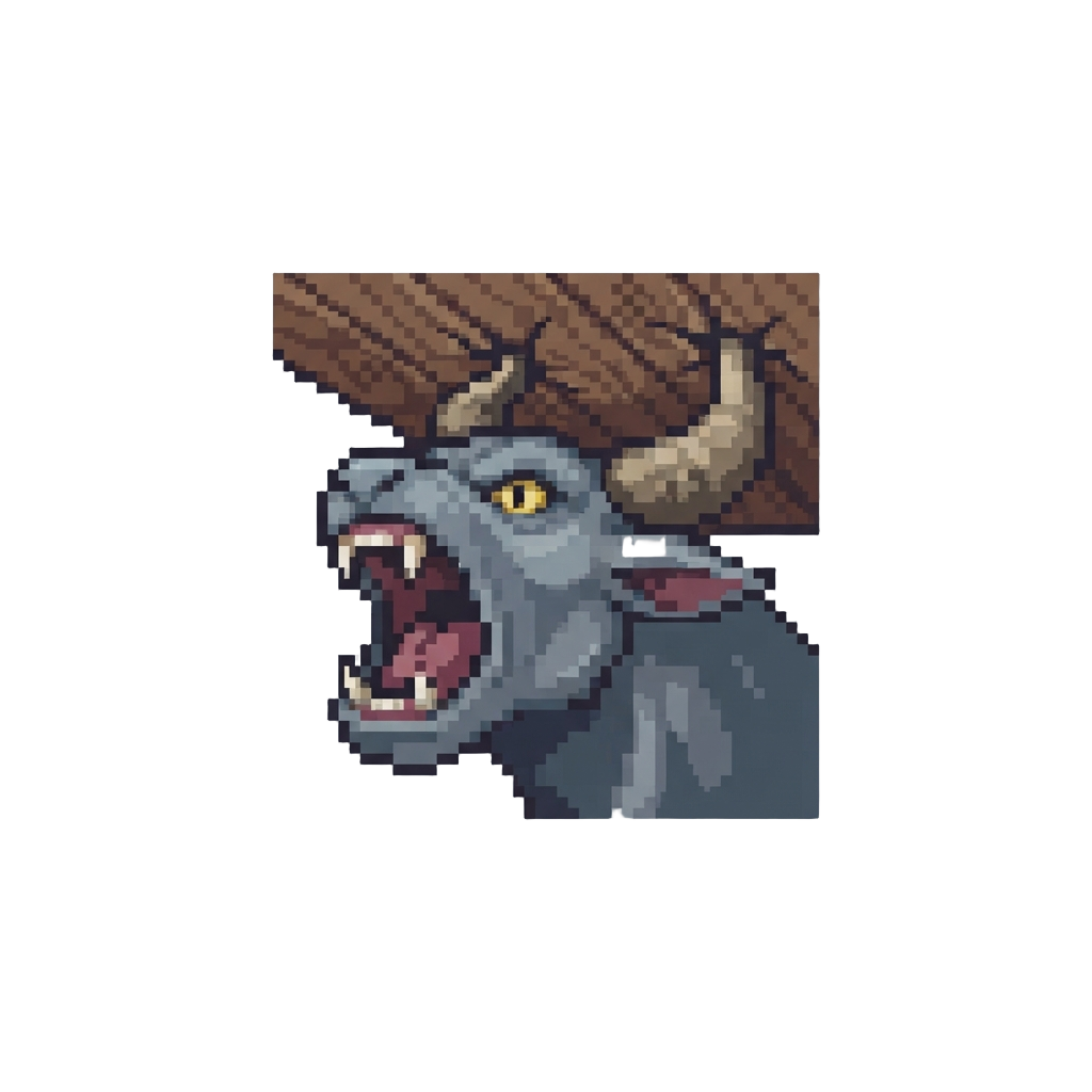 A Mighty Roar While Getting Its Sharp Horns Stuck Firmly in the Wooden Ceiling