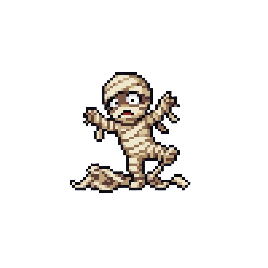A Scared Tiny Mummy Tripping Over Bandages
