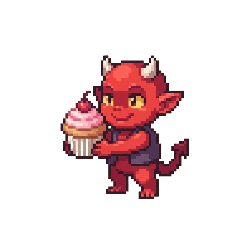 A Tiny Friendly Demon Offering a Cupcake