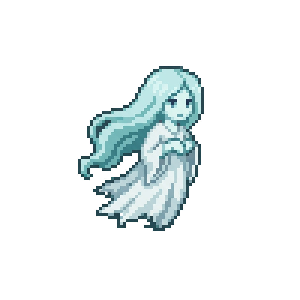 A Pale Ghost Girl with Long Floating Hair