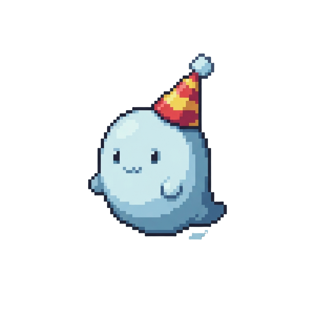A Tiny Round Ghost Wearing a Party Hat