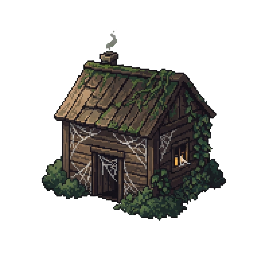A Cobwebbed Overgrown Haunted Wooden Hut
