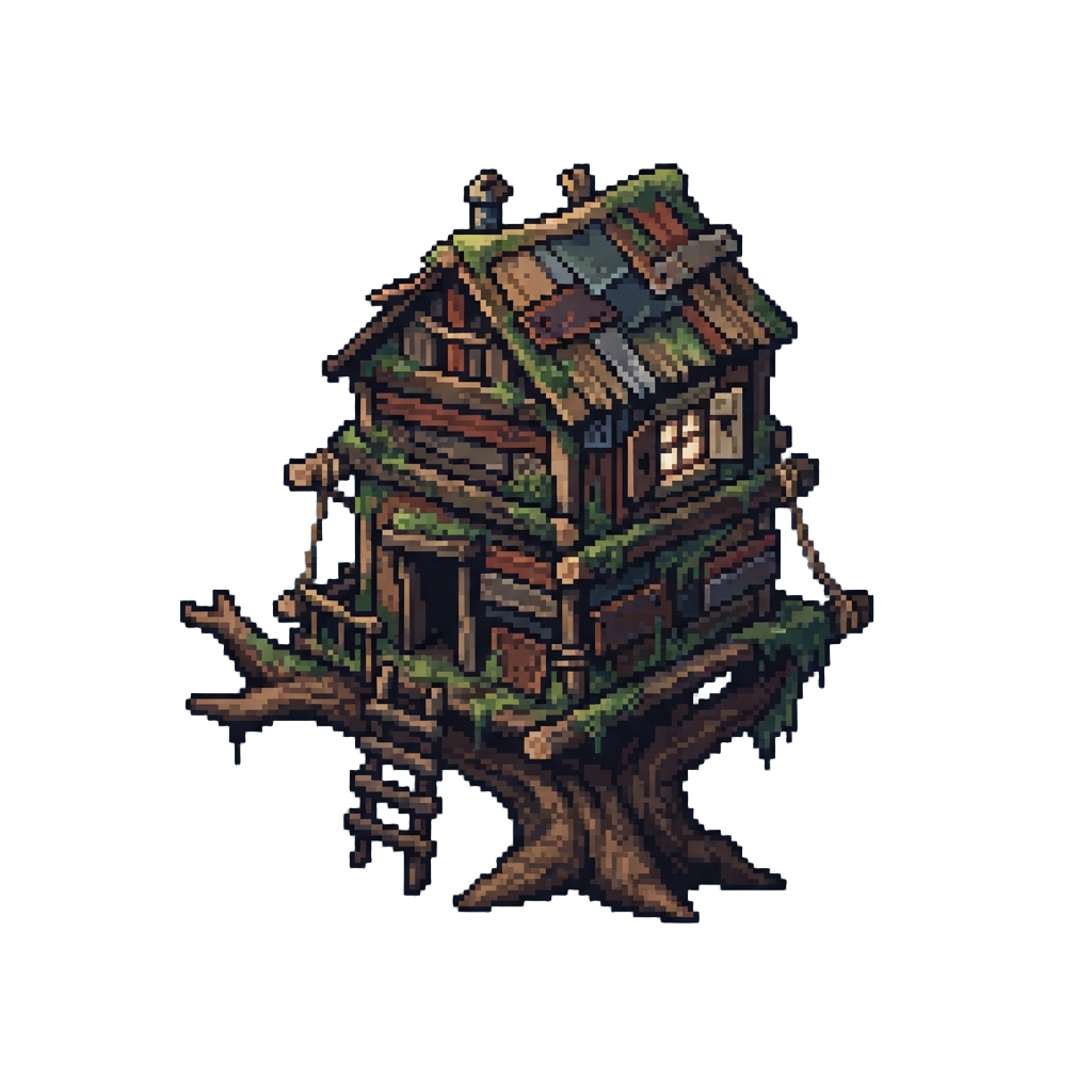 A Rickety Mossy Treehouse Scrap Shack