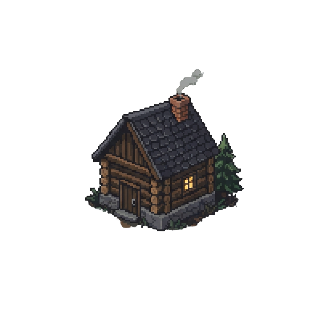 A Mysterious Shadowed Forest Cabin