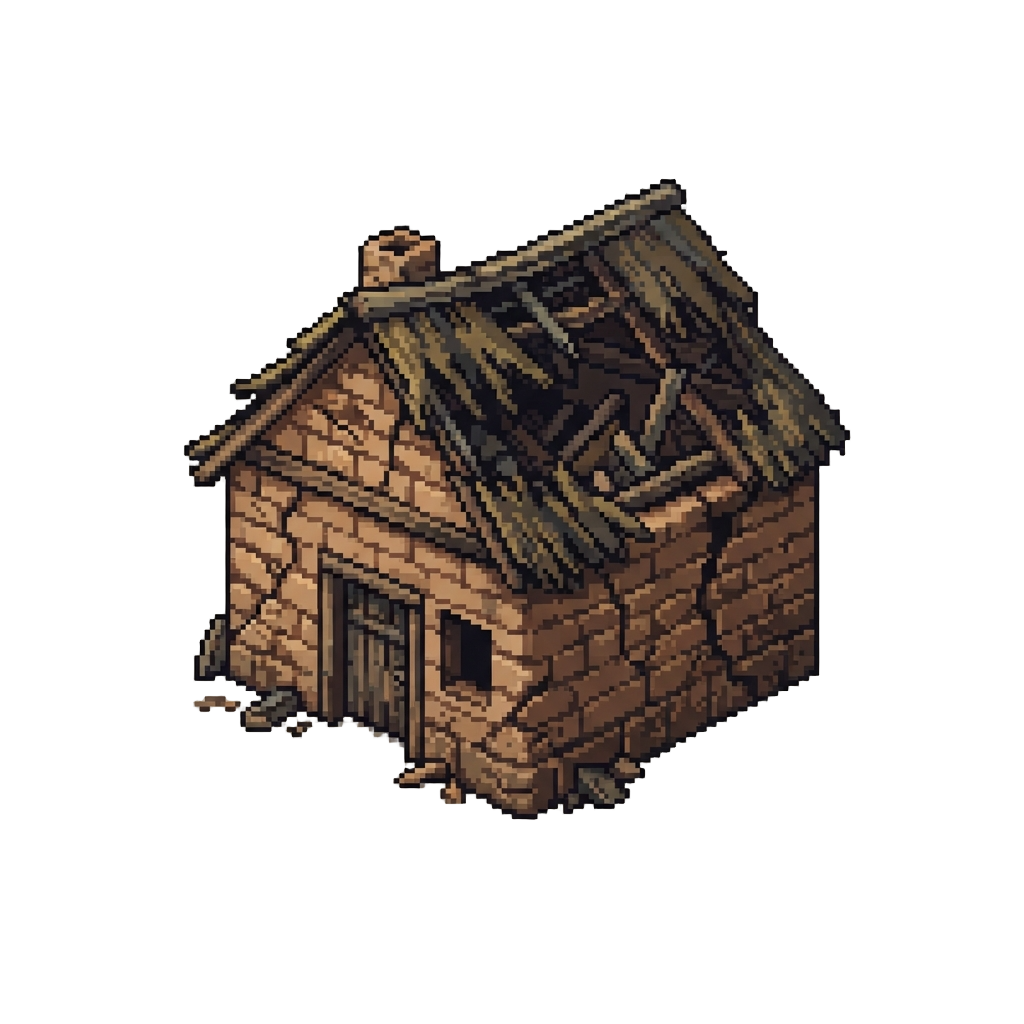 A Cracked Clay Hut with a Broken Roof