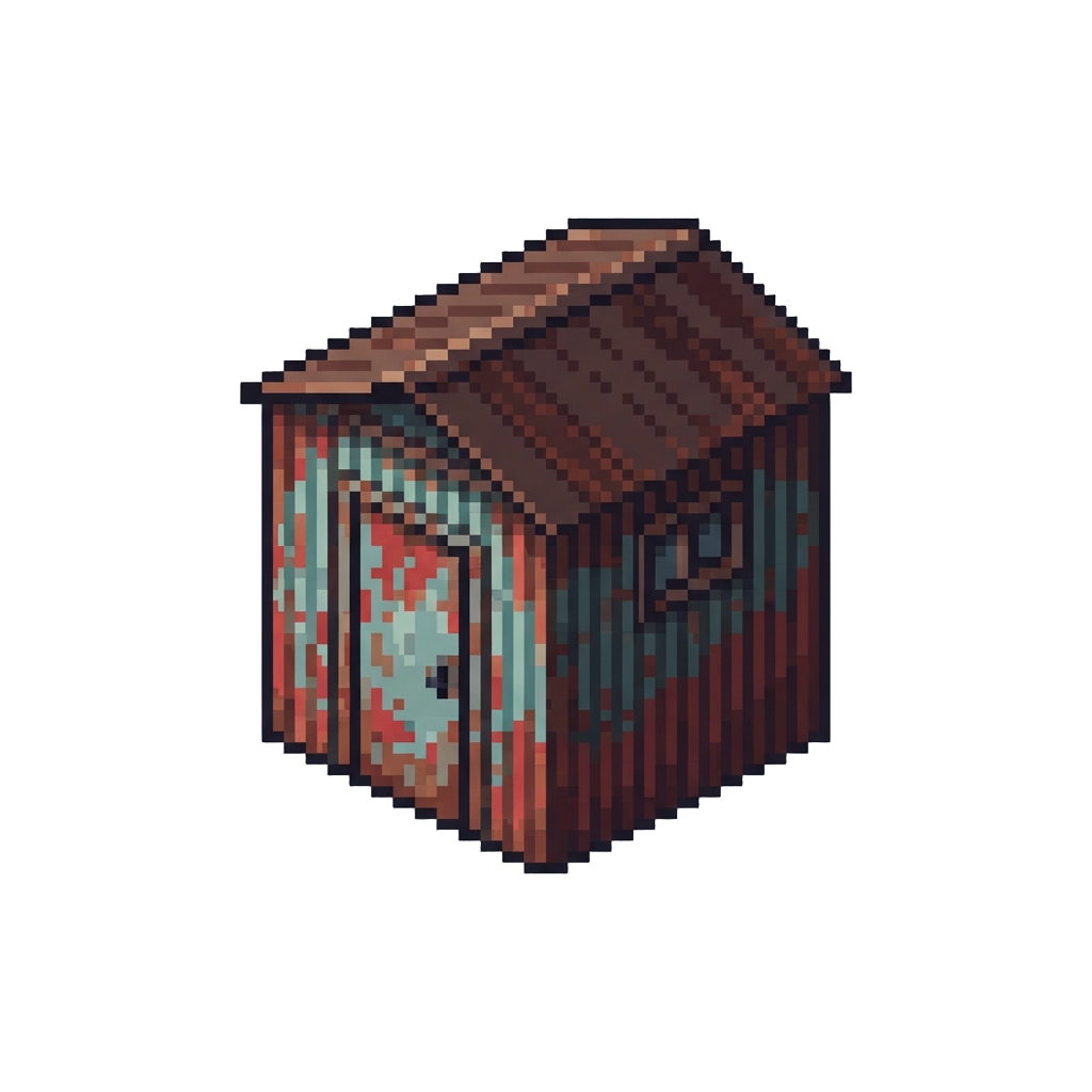 A Rusty Corrugated Metal Shed with Peeling Paint