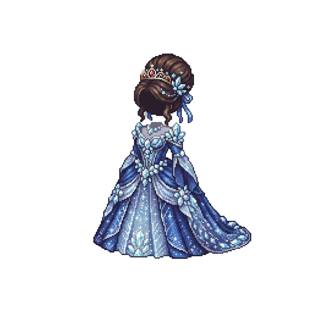 A Crystal-encrusted Ballgown with a Majestic High-updo Crown Hairstyle
