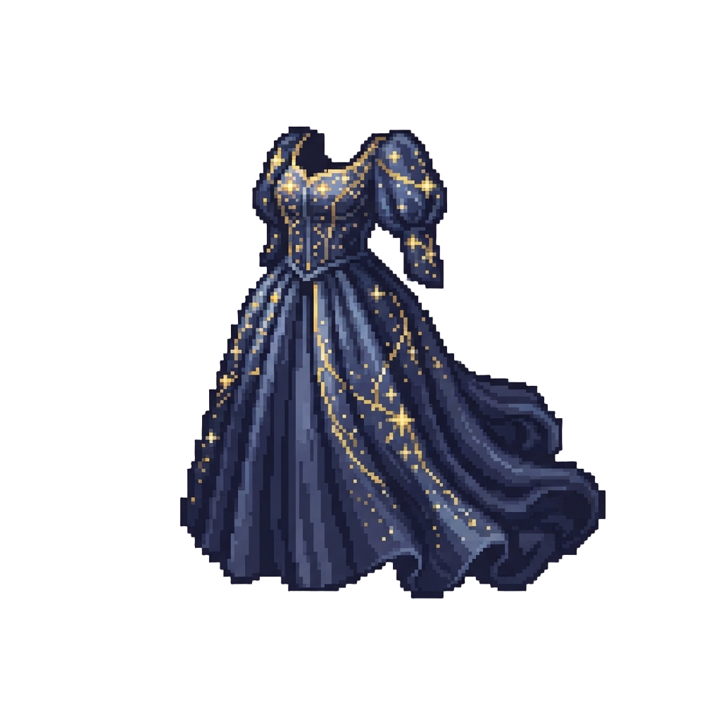 A Sparkling Starlight-embroidered Gown with Flowing Waist-length Waves