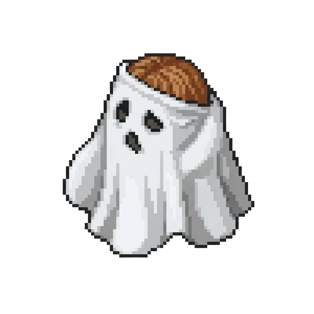 A Classic White Sheet Ghost Slipping Over Her Head with Eyeholes Askew