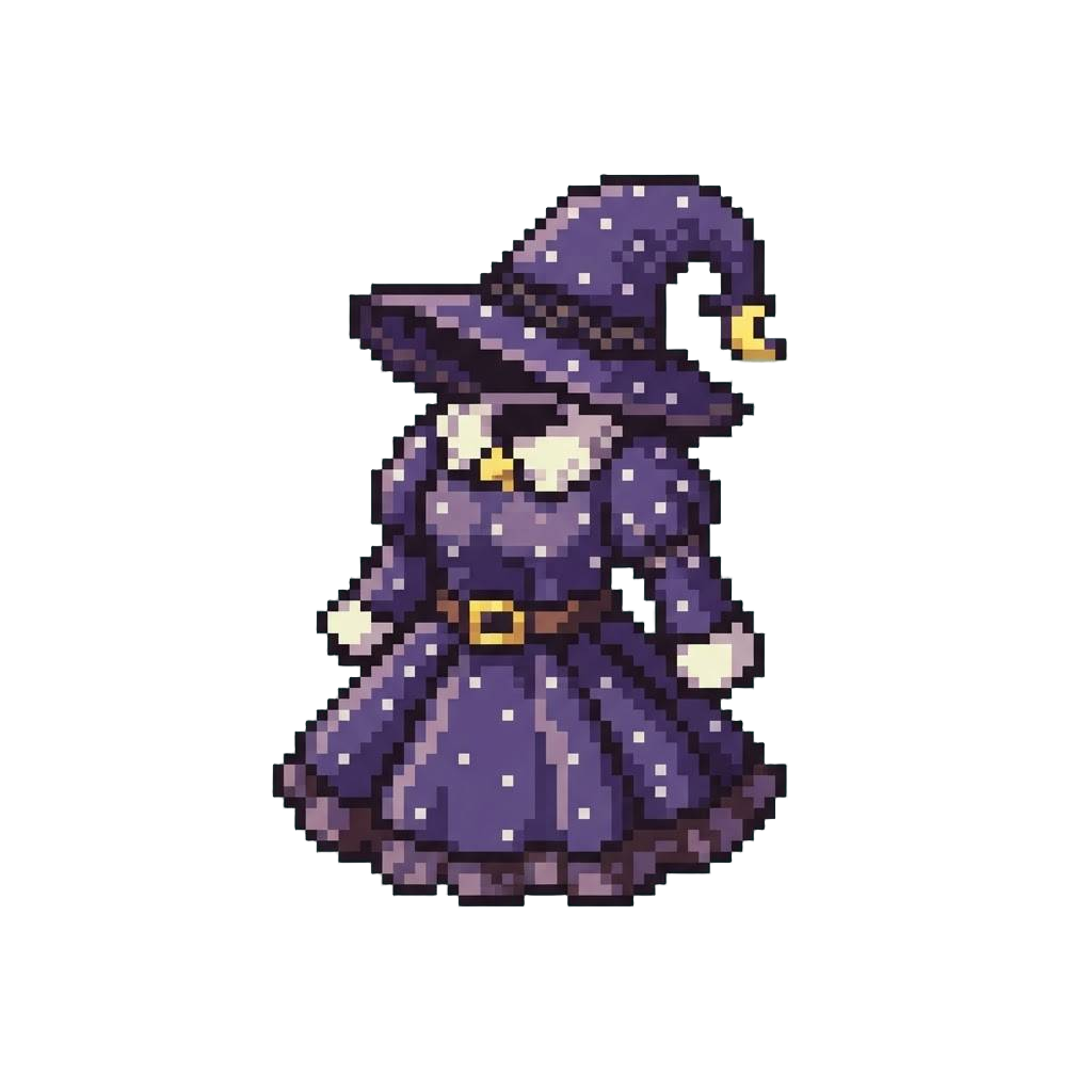 A Perky Polka-dot Friendly Witch Dress with Curled Hat