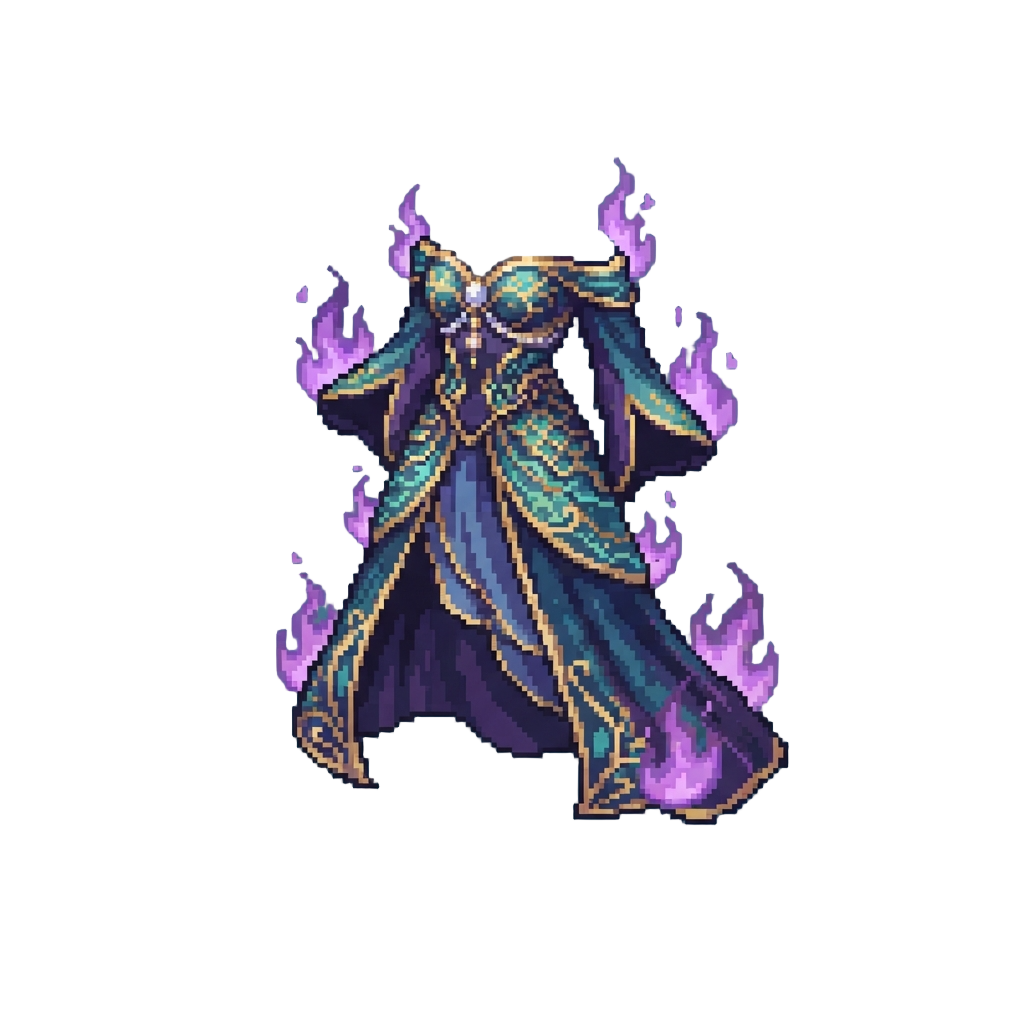 A Glamorous Siren Sorceress Gown with Floating Violet Flames