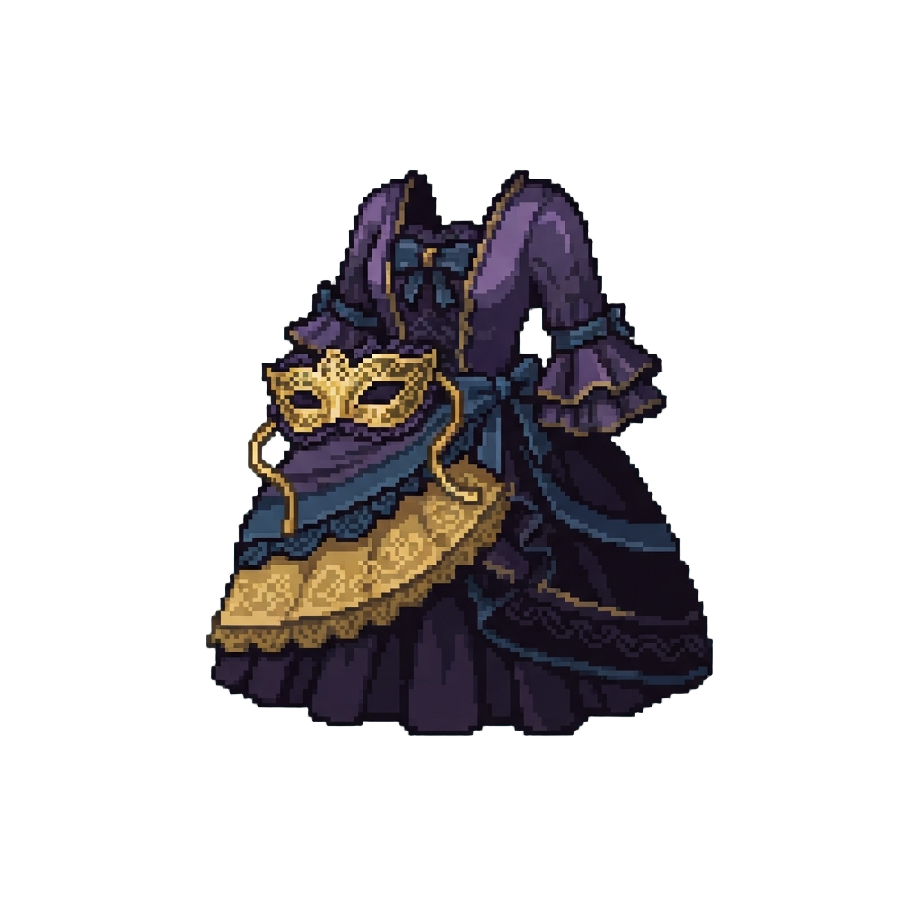 An Ornate Phantom Masquerade Dress with Gilded Lace Mask