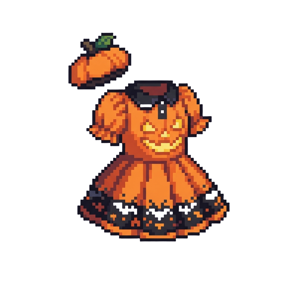 A Festive Jack-o'-lantern Skater Dress with Pumpkin Beret