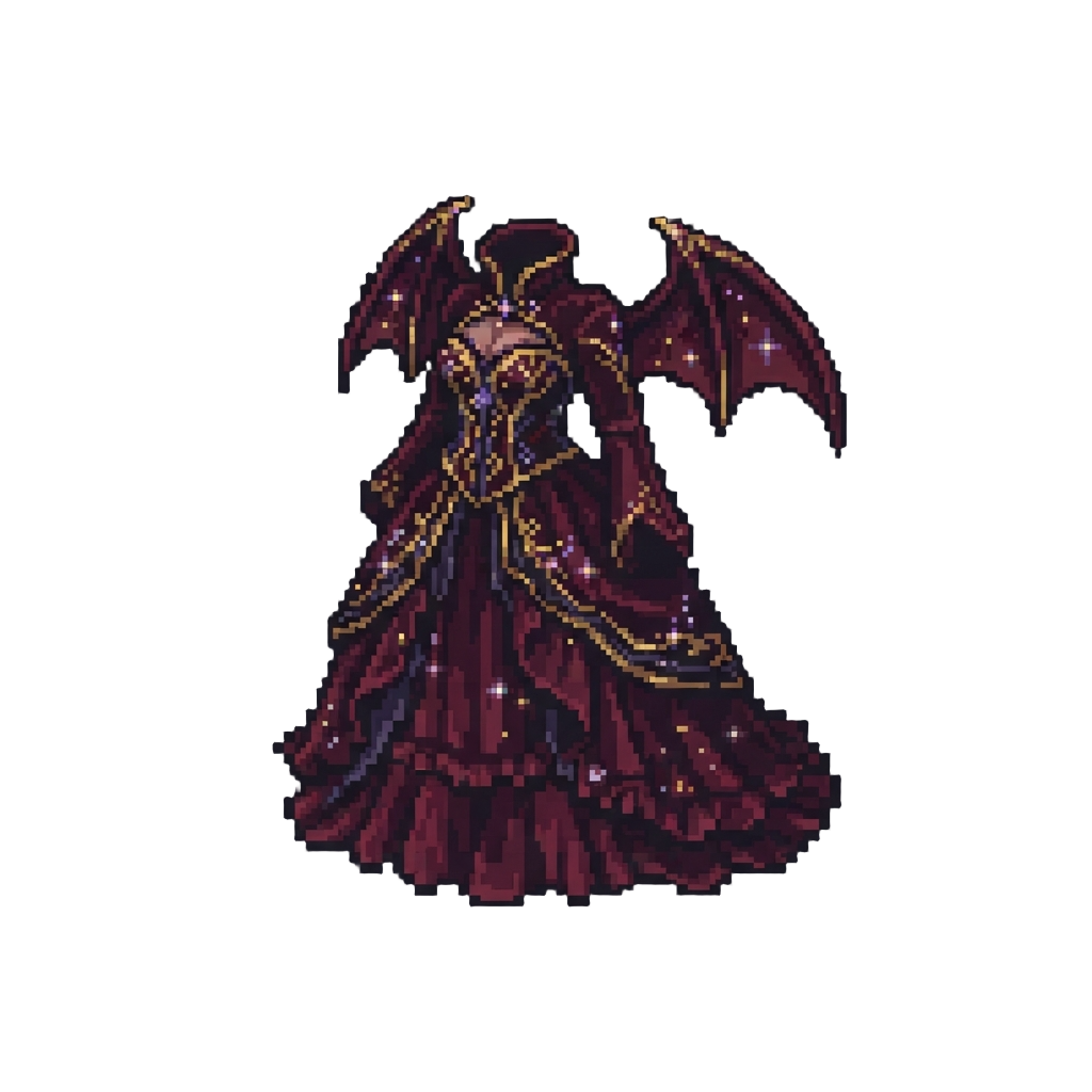 A Celestial Gothic Vampire Queen Gown with Sparkling Velvet Wings