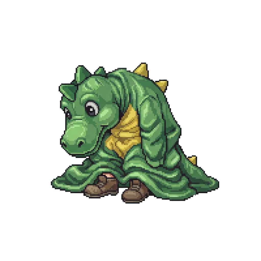 A Squeaky Inflated Dinosaur Suit Half-deflated Around Her Ankles