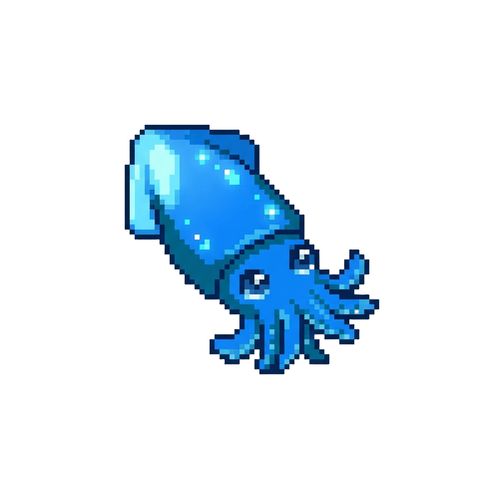 A Cute Glowing Blue Squid