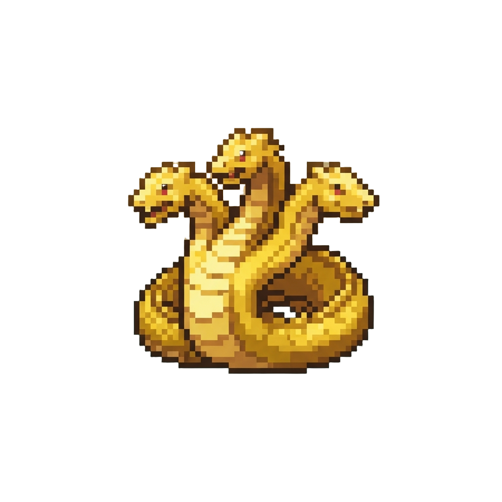 A Glowing Golden Three-headed Hydra Serpent