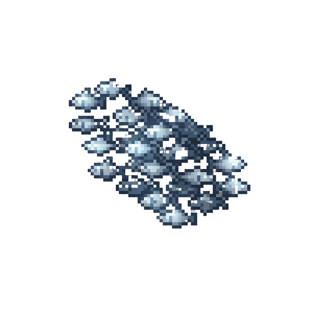 A School of Tiny Glowing Silver Fish