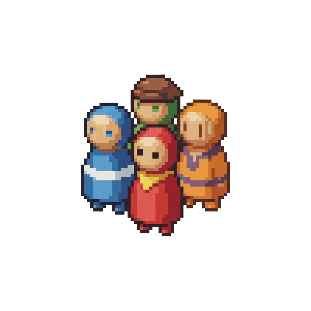 A Group of Tiny Colorful Peg Dolls